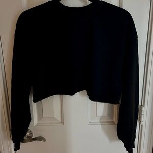Bershka Black Cropped Crewneck Sweatshirt